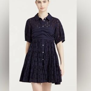 5 à 7 Women's Navy Eyelet Tiered Mini Dress